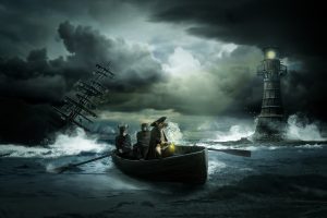 Sink or swim? These rats are fleeing, fully clothed and on a boat, with dignity.